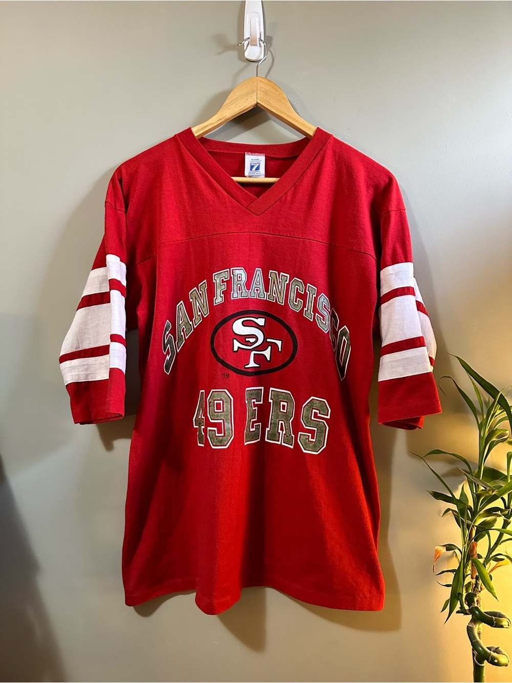 Vintage LOGO 7 Red San Francisco 49ers Short Sleeve Football Jersey Made in USA